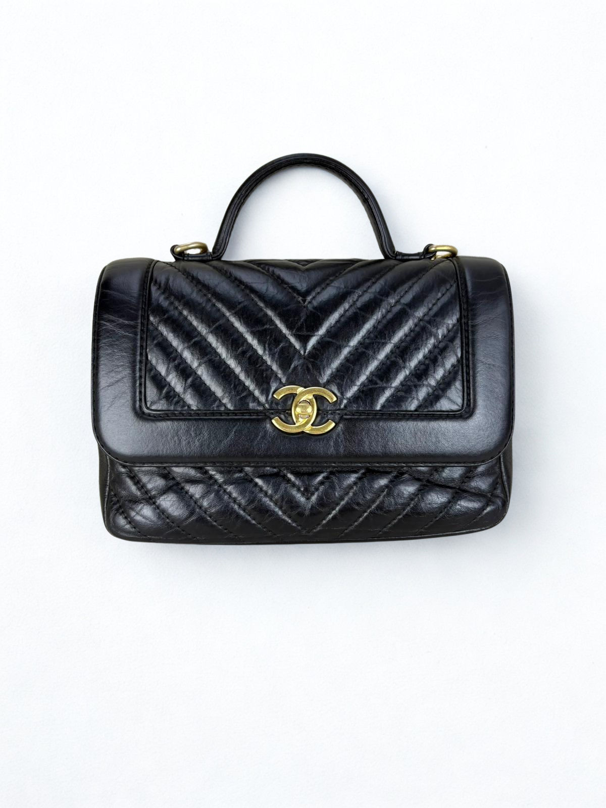 Chanel Top Handle Chevron GHW