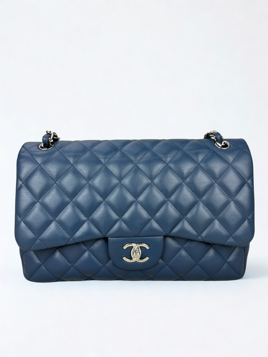 Chanel Jumbo Blue Lambskin Double Flap