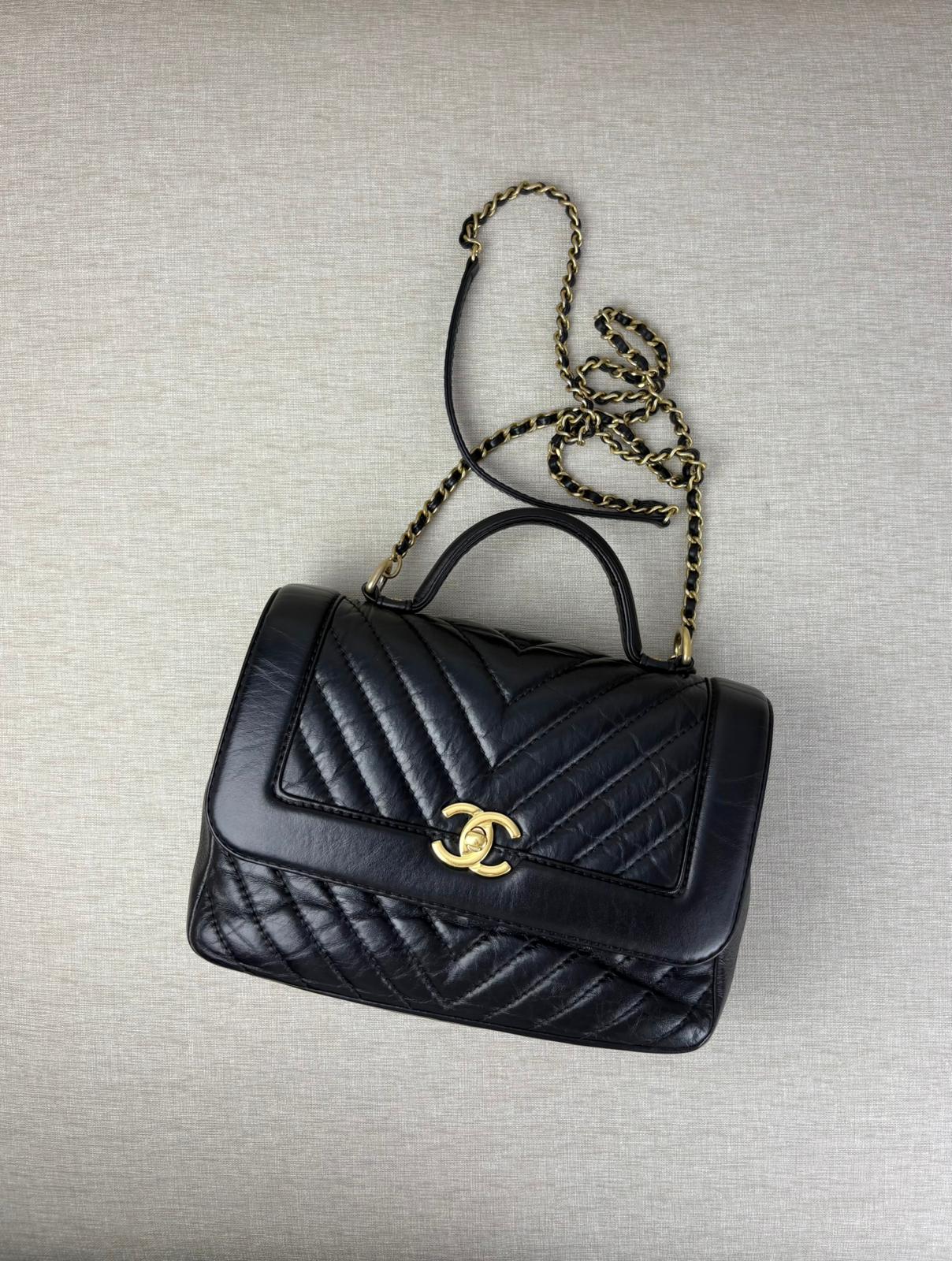 Chanel Top Handle Chevron GHW
